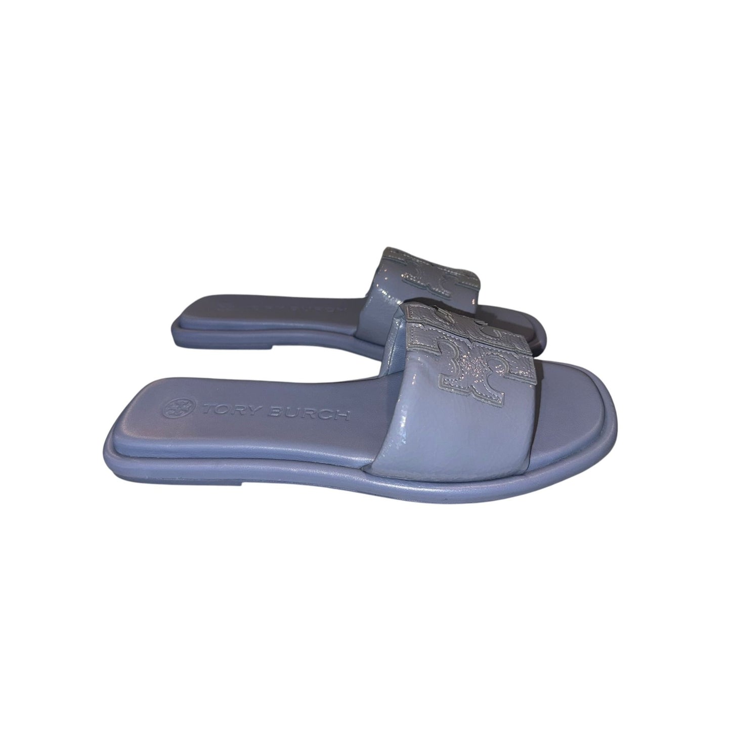 Tory Burch Womens Blue Leather Logo Slide Sandals Size 7