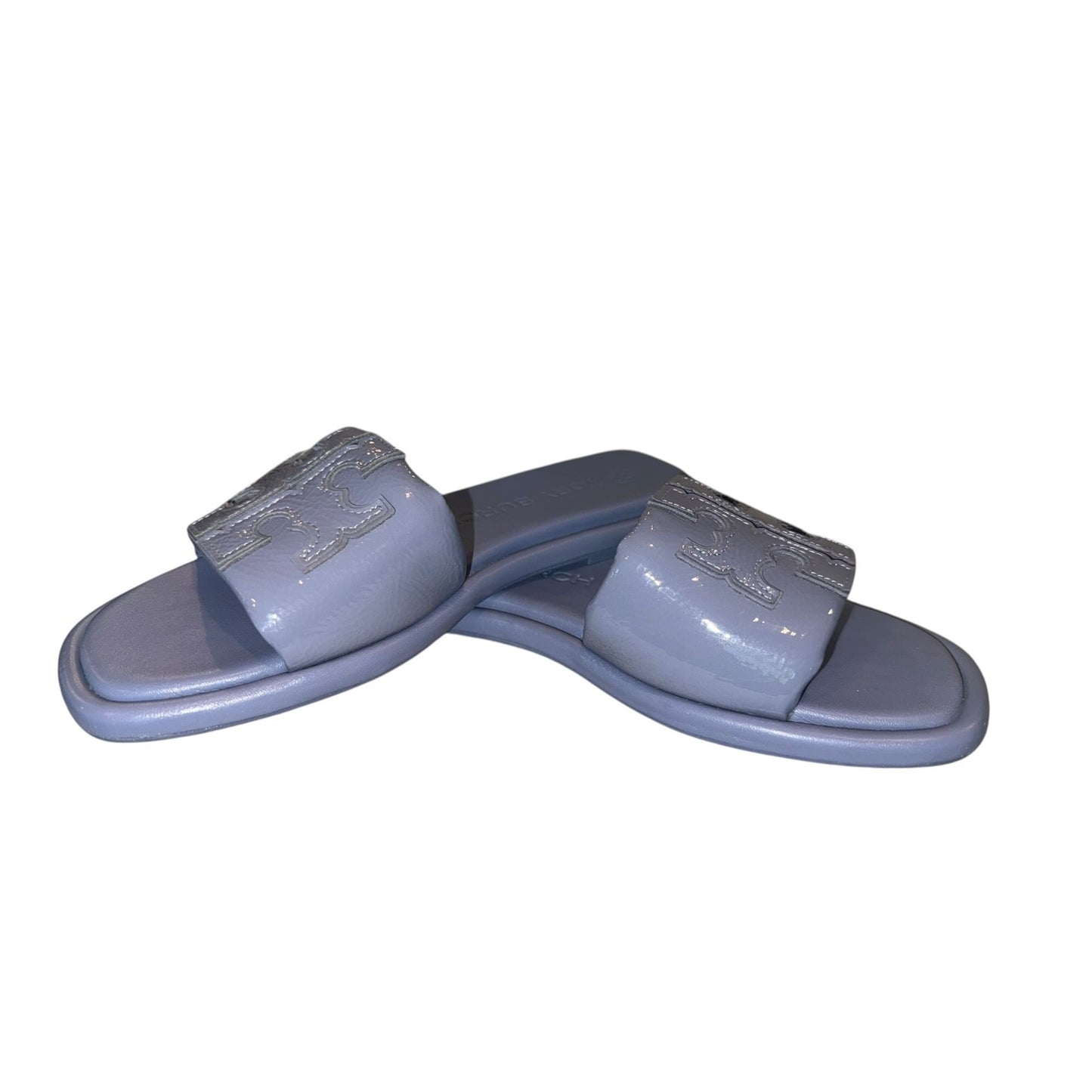 Tory Burch Womens Blue Leather Logo Slide Sandals Size 7