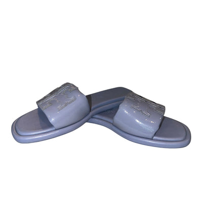 Tory Burch Womens Blue Leather Logo Slide Sandals Size 7