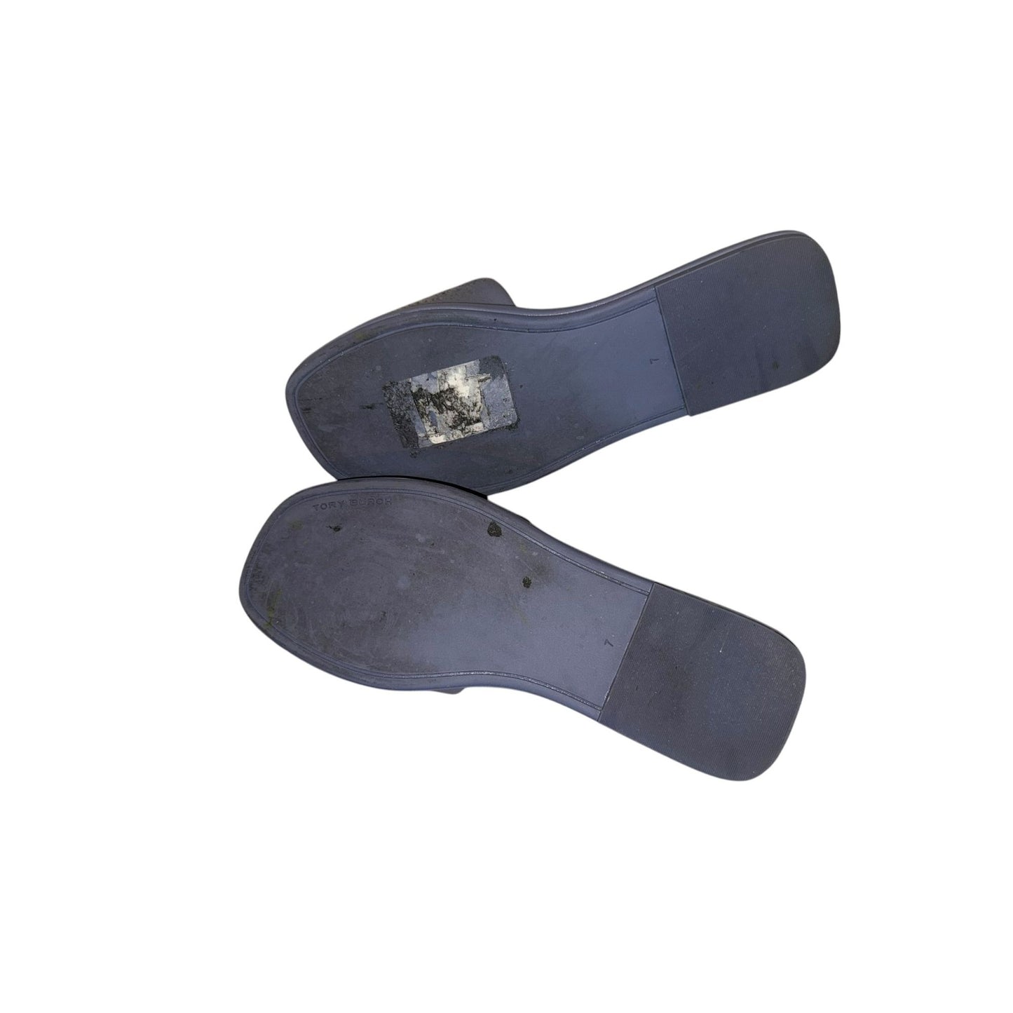 Tory Burch Womens Blue Leather Logo Slide Sandals Size 7