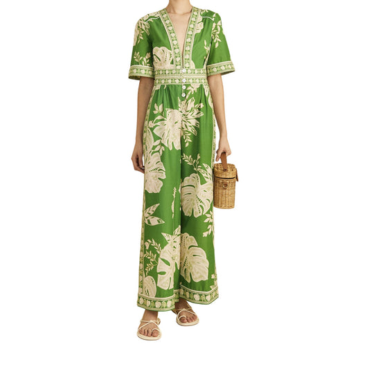 Farm Rio Green Lace Monsteras Jumpsuit, Large NWT