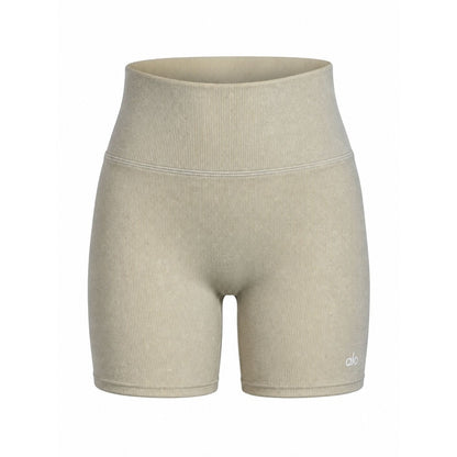 Alo High-Waist Ribbed Shimmer Gold Shorts, L
