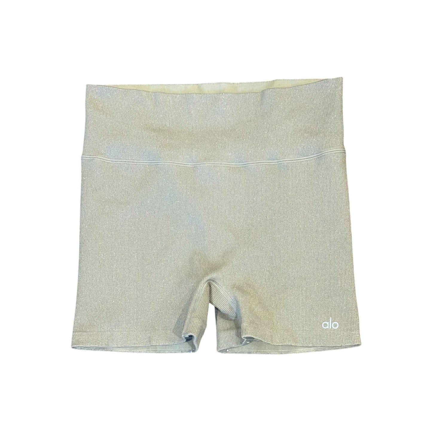Alo High-Waist Ribbed Shimmer Gold Shorts, L