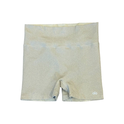 Alo High-Waist Ribbed Shimmer Gold Shorts, L
