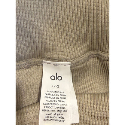Alo High-Waist Ribbed Shimmer Gold Shorts, L