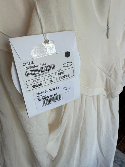 New Chloe White Ruffle Long Sleeve Blouse, EU 38