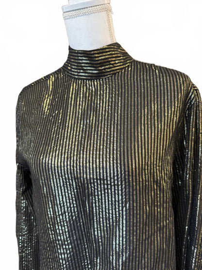 ASOS Design Gold and Black Striped Long Sleeve Top with Bow Tie Back, Medium
