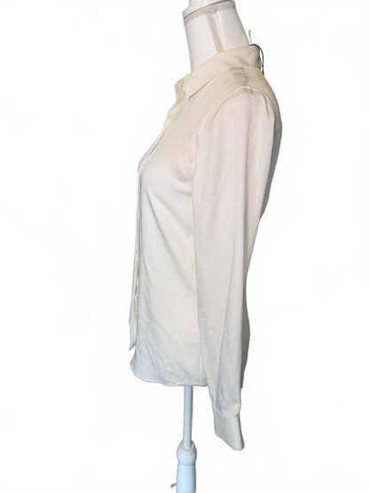 New Theory White Long Sleeve Silk Button-Up Shirt, size Small