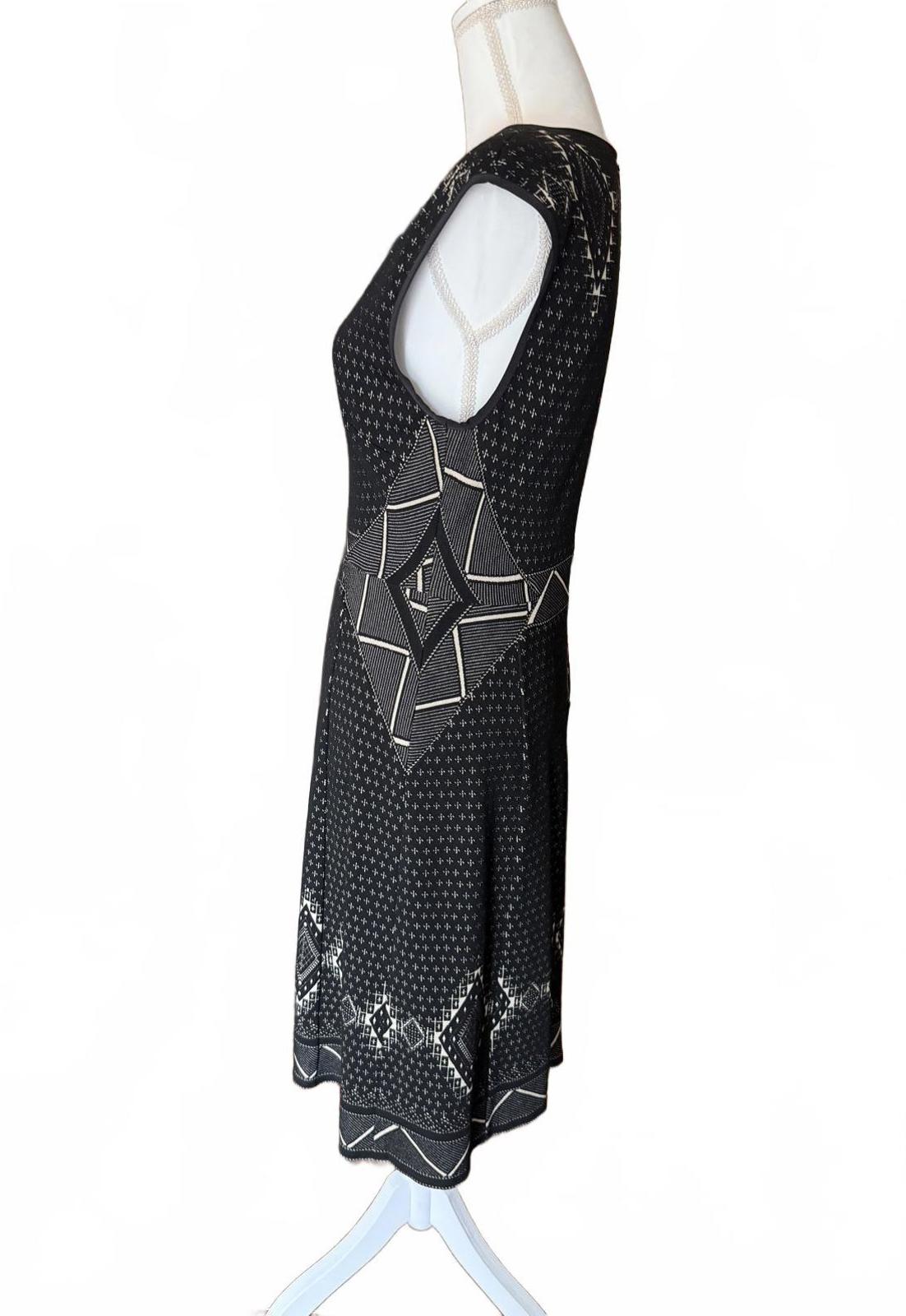 Tracy Reese Black and White Patterned Women's Midi Dress, Large