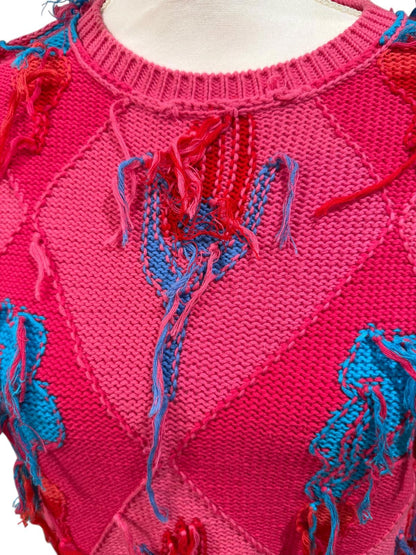 Happy Sheep Hot Pink Fringe Sweater, Size XS
