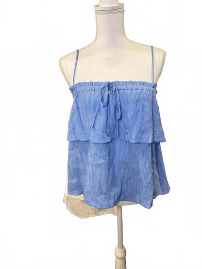 Lilly Pulitzer Summer Seersucker Light Blue Ruffled Top, Large (NWT)
