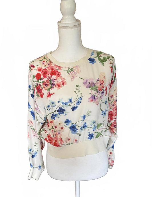 New Theory Floral Print Long Sleeve Blouse, Size Petite Small