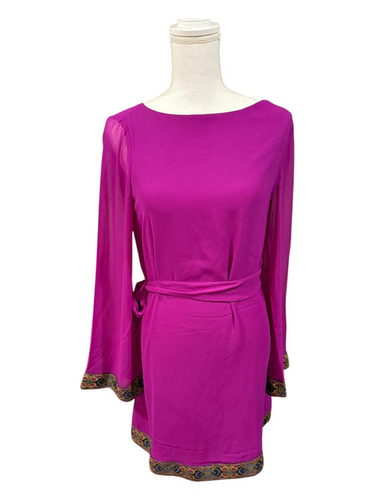 Trina Turk Long Sleeve Purple Dress with Embroidered Trim, Small