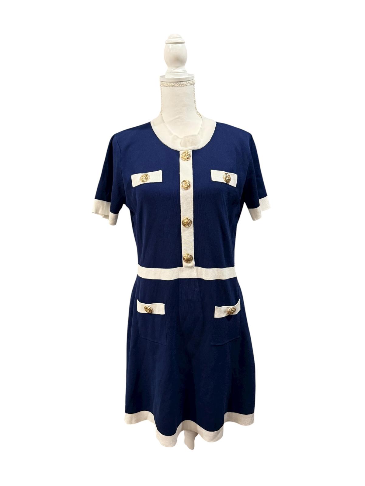 Alexia Admor Beatrix Navy & Cream Knit Dress, Size XL