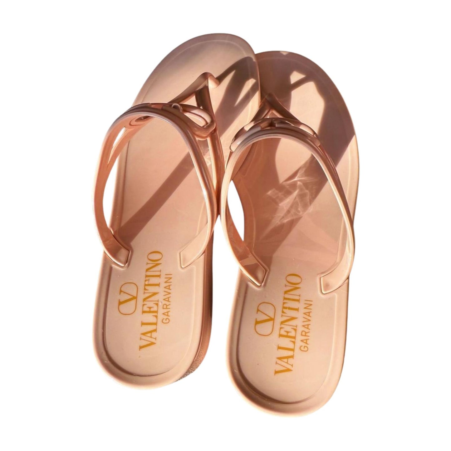 New Valentino Garavani Pink Logo Thong Sandals, size 38/US 7.5