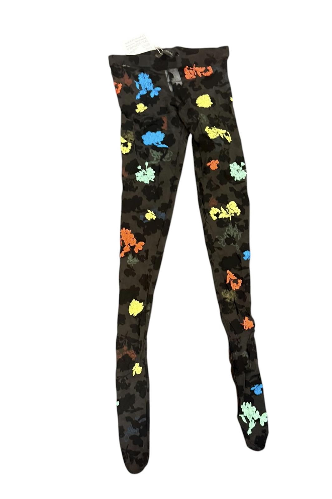 New Versace Flowers Black Stampa Ricamato Pantyhose