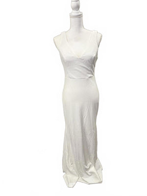 Lulu’s White Long Evening Dress with Button Back Detail, Medium NWOT