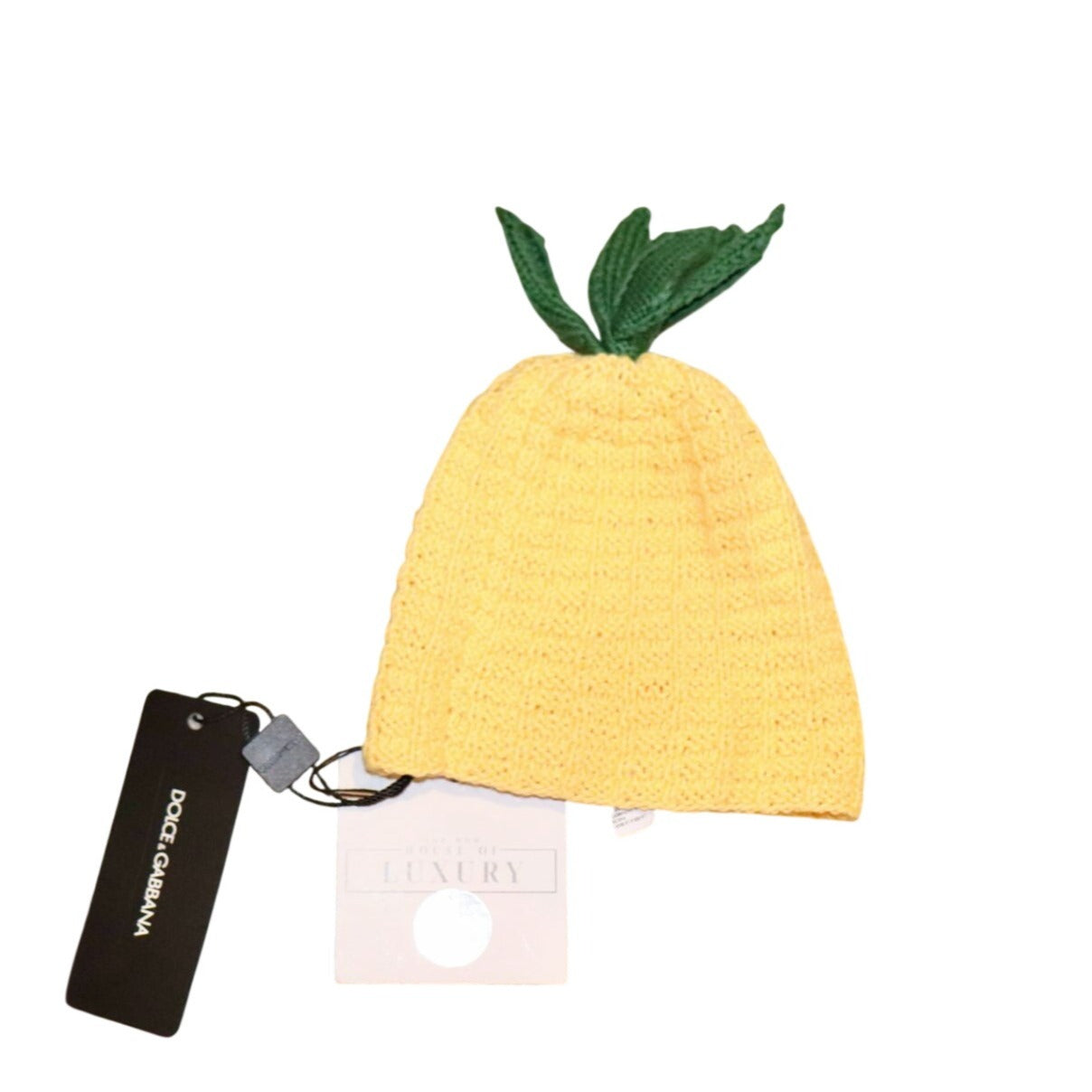 Dolce & Gabbana Yellow & Green Pineapple Knit Baby Beanie NWT