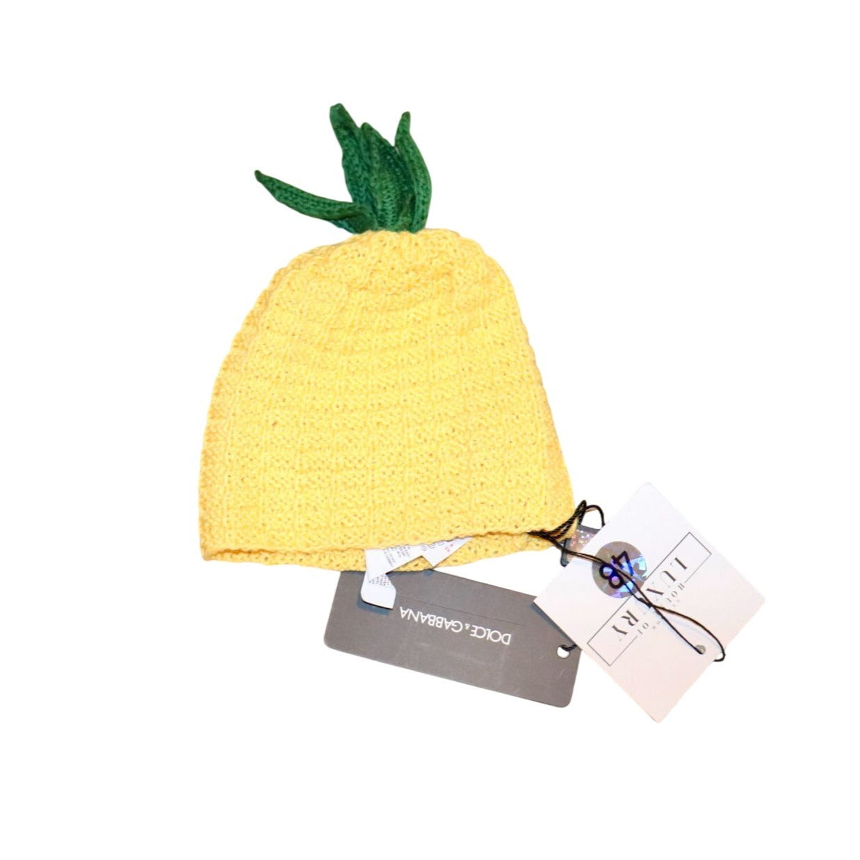 Dolce & Gabbana Yellow & Green Pineapple Knit Baby Beanie NWT
