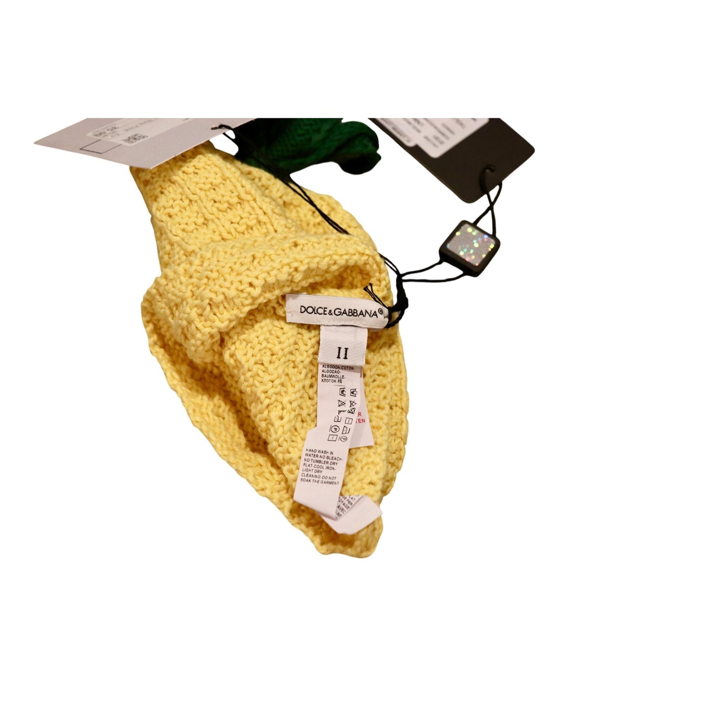 Dolce & Gabbana Yellow & Green Pineapple Knit Baby Beanie NWT