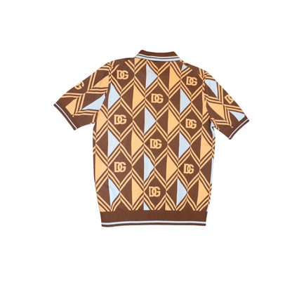 Dolce & Gabbana Brown Jacquard Cotton Pique Mens Polo Shirt, Size 52/US 42 (XL) NWT