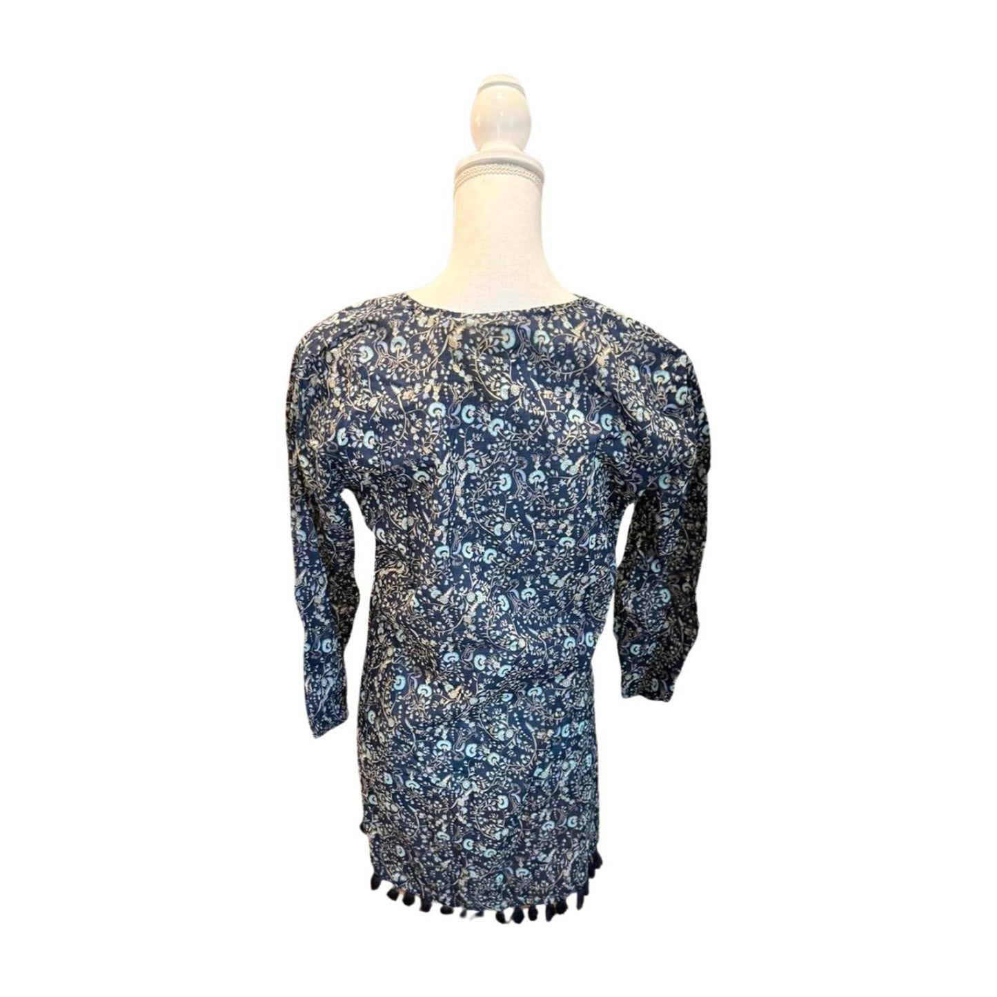New Roller Rabbit Garden Forest Kurta with Tassels - Blue, Medium