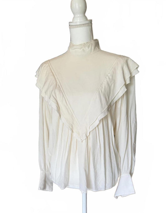 New Chloe White Ruffle Long Sleeve Blouse, EU 38