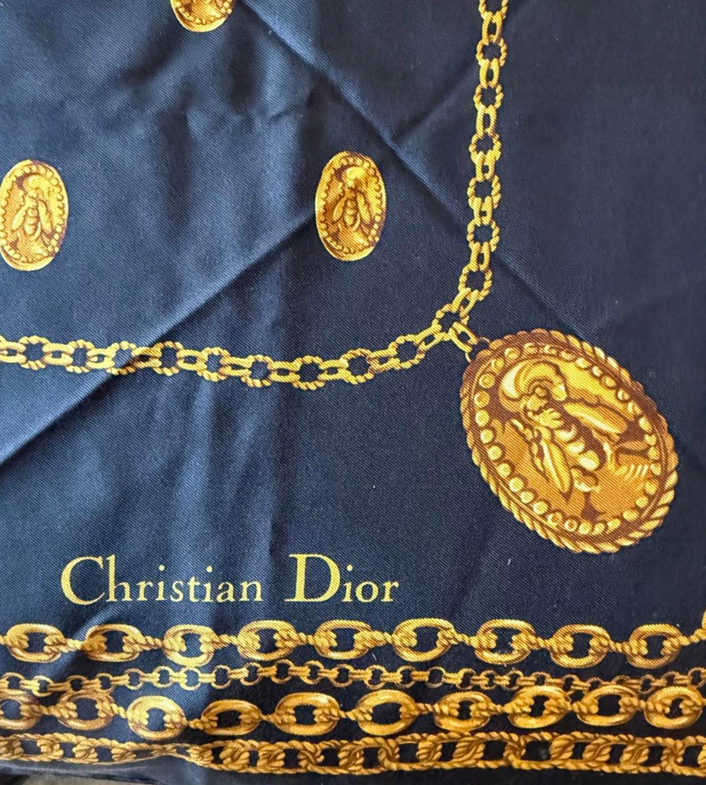 Christian Dior Black and Gold Chain Print Silk Scarf
