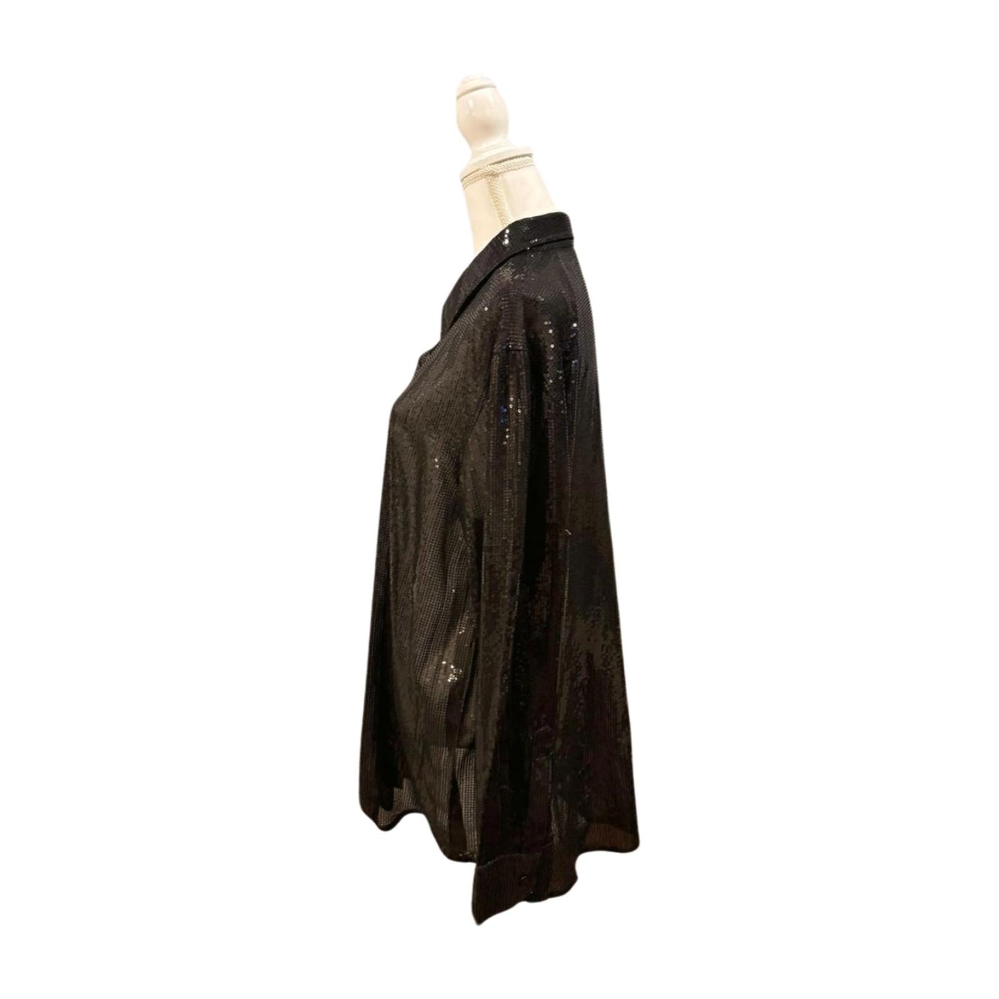 Nazila Couture Black Sequin Button-Up Blouse, size 42
