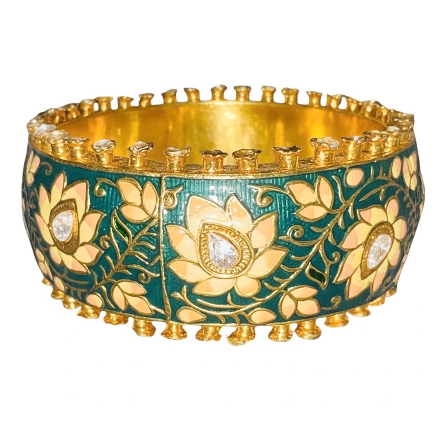 Hand-Painted Enamel Floral Gold Plated Bangle Bracelet