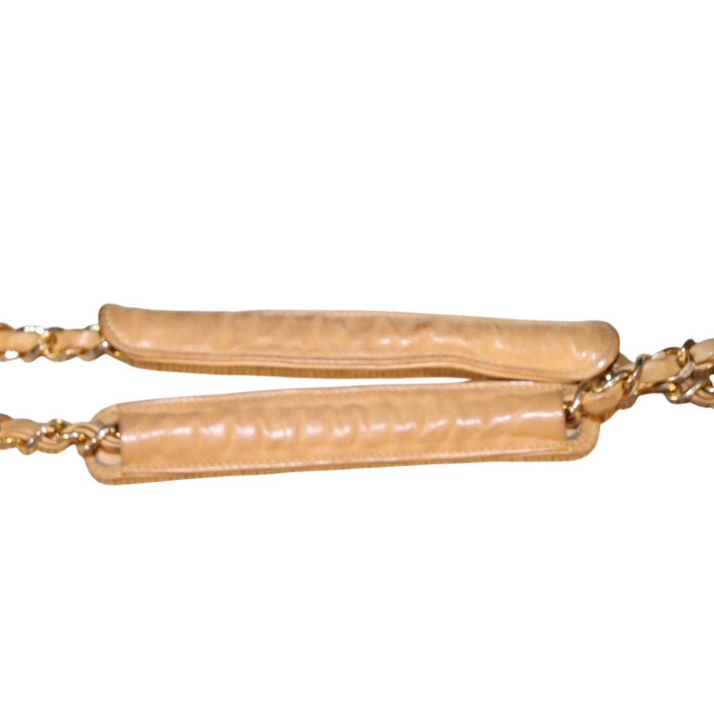 Chanel Quilted Beige Lamb Leather Shoulder Bag With Chain Strap & CC Charm