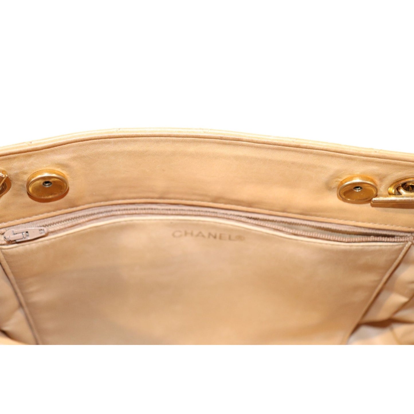 Chanel Quilted Beige Lamb Leather Shoulder Bag With Chain Strap & CC Charm