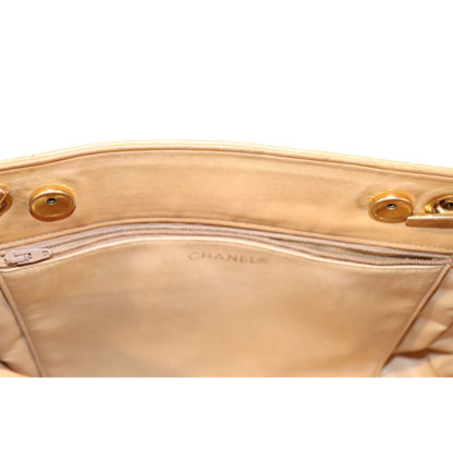 Chanel Quilted Beige Lamb Leather Shoulder Bag With Chain Strap & CC Charm