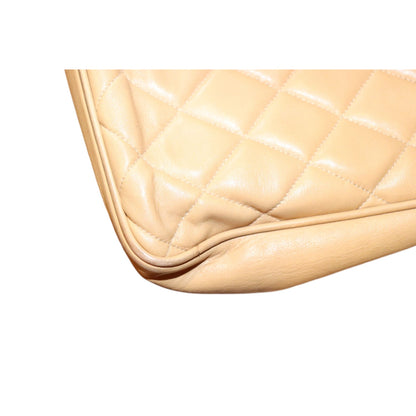 Chanel Quilted Beige Lamb Leather Shoulder Bag With Chain Strap & CC Charm