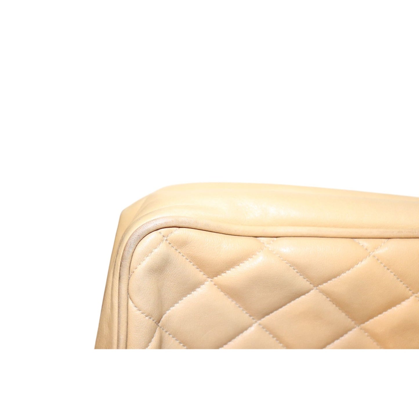 Chanel Quilted Beige Lamb Leather Shoulder Bag With Chain Strap & CC Charm