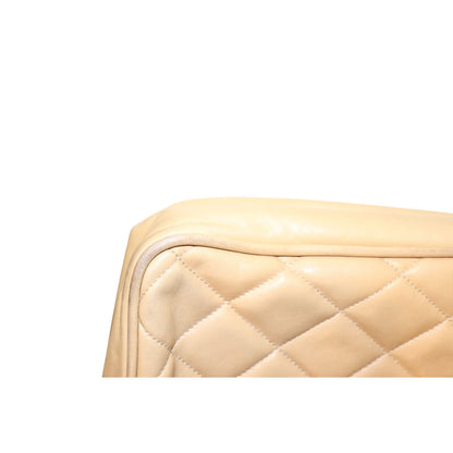 Chanel Quilted Beige Lamb Leather Shoulder Bag With Chain Strap & CC Charm