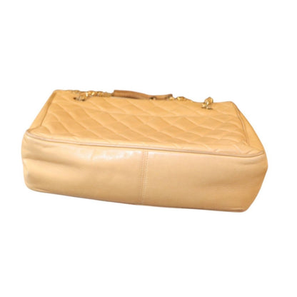 Chanel Quilted Beige Lamb Leather Shoulder Bag With Chain Strap & CC Charm