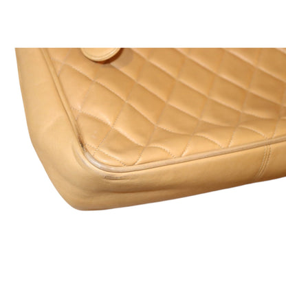 Chanel Quilted Beige Lamb Leather Shoulder Bag With Chain Strap & CC Charm
