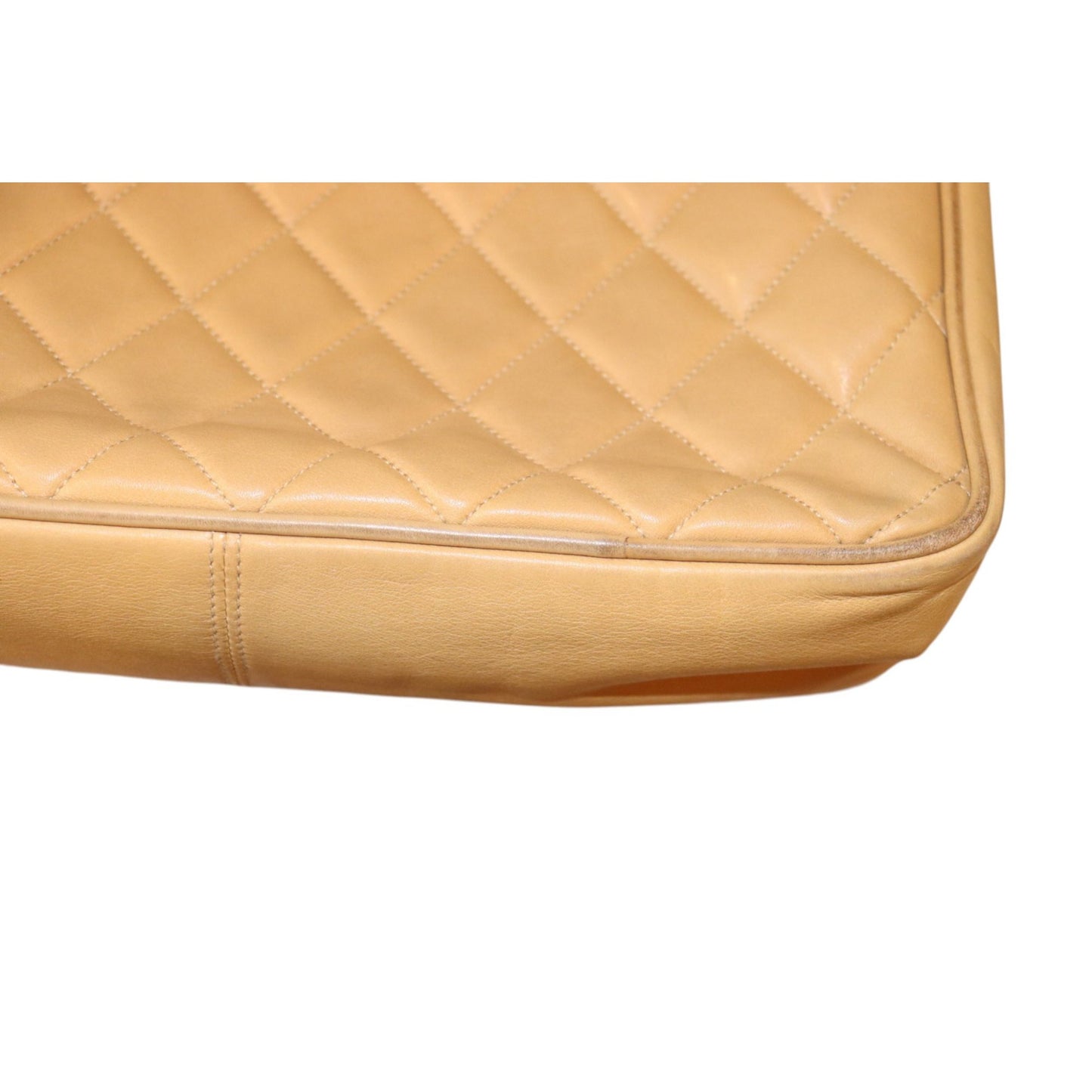 Chanel Quilted Beige Lamb Leather Shoulder Bag With Chain Strap & CC Charm