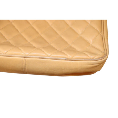 Chanel Quilted Beige Lamb Leather Shoulder Bag With Chain Strap & CC Charm