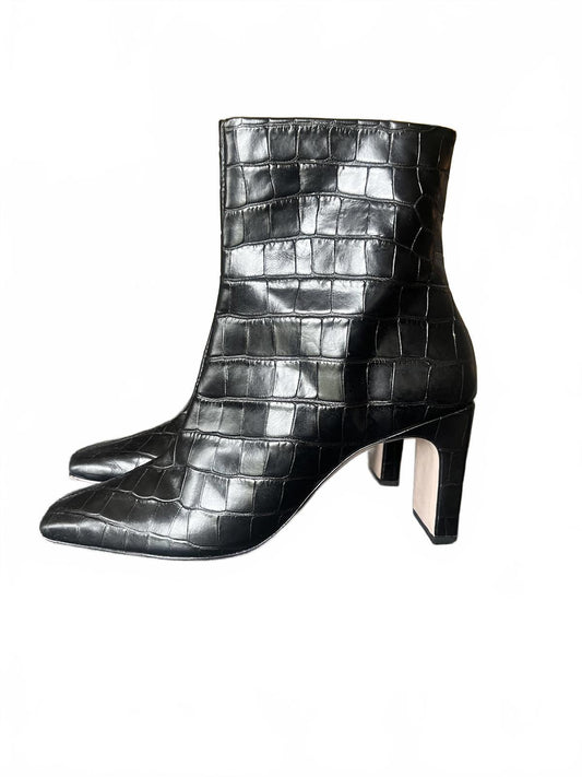 Schutz Black Croc-Embossed Women's Heeled Ankle Boots