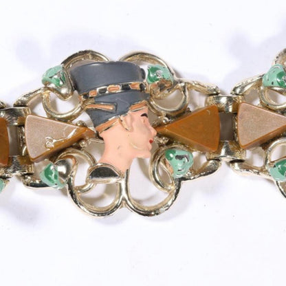 Vintage Unsigned Hobe Egyptian Revival And Bakelite Accented Bracelet