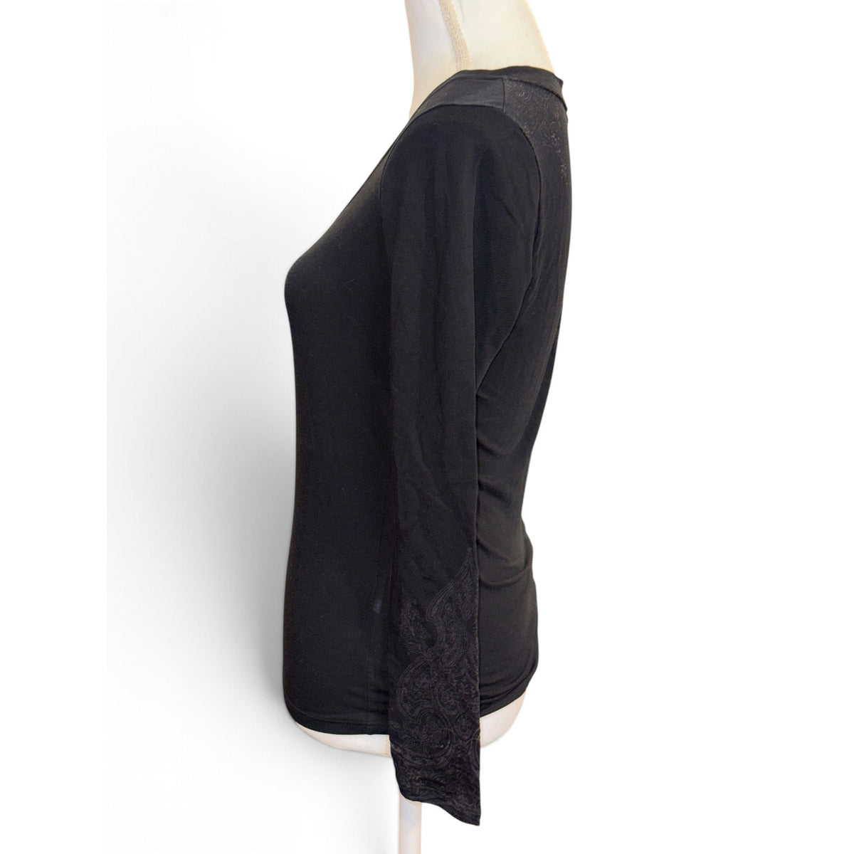 Etro Black Paisley-Detail Cotton-Blend Long-Sleeve Top, Size 42