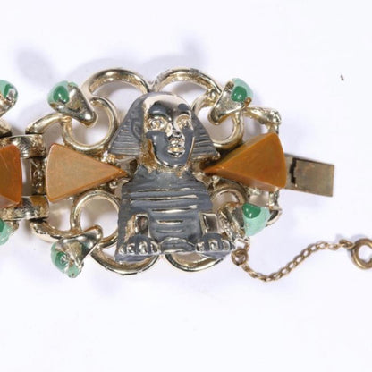 Vintage Unsigned Hobe Egyptian Revival And Bakelite Accented Bracelet