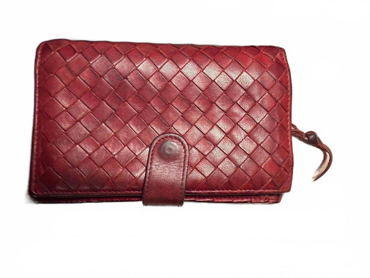 Bottega Veneta Red Woven Leather Wallet