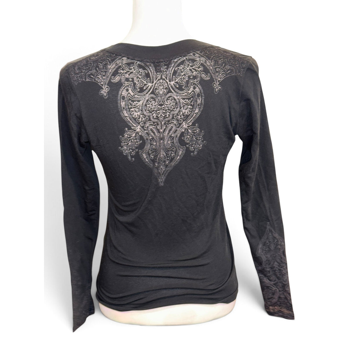 Etro Black Paisley-Detail Cotton-Blend Long-Sleeve Top, Size 42