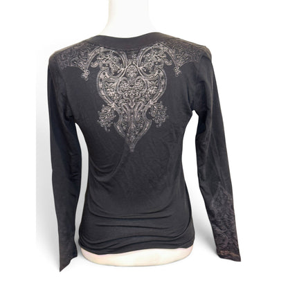 Etro Black Paisley-Detail Cotton-Blend Long-Sleeve Top, Size 42