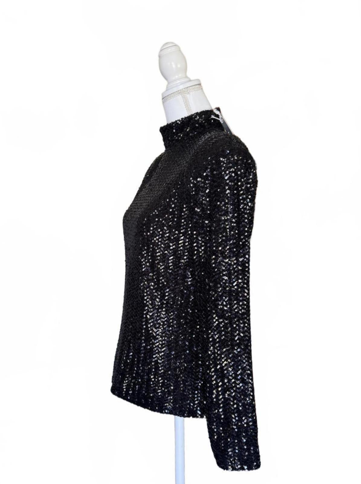 Anine Bing Josephine Black Sequin Top, Small