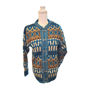 Norwegian Vintage Patterned Knit Cardigan Sweater, Large