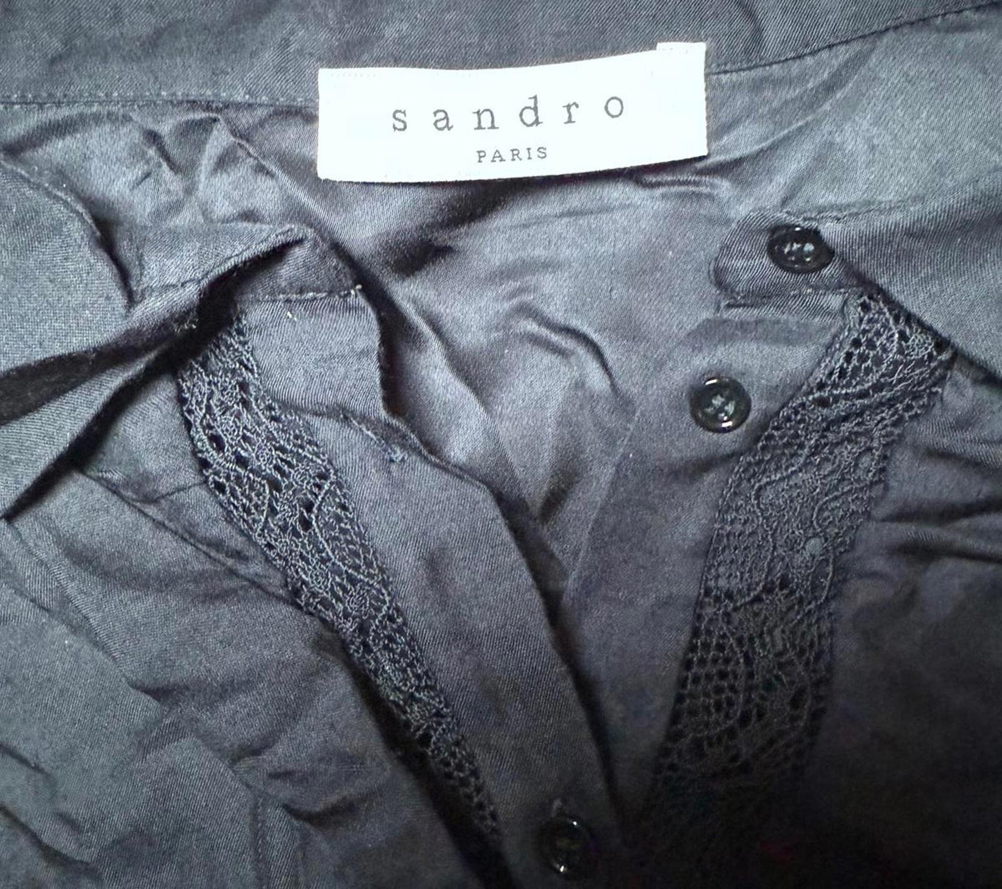 Sandro Black Sheer Long Sleeve Women's Blouse with Embroidered Detail, Large